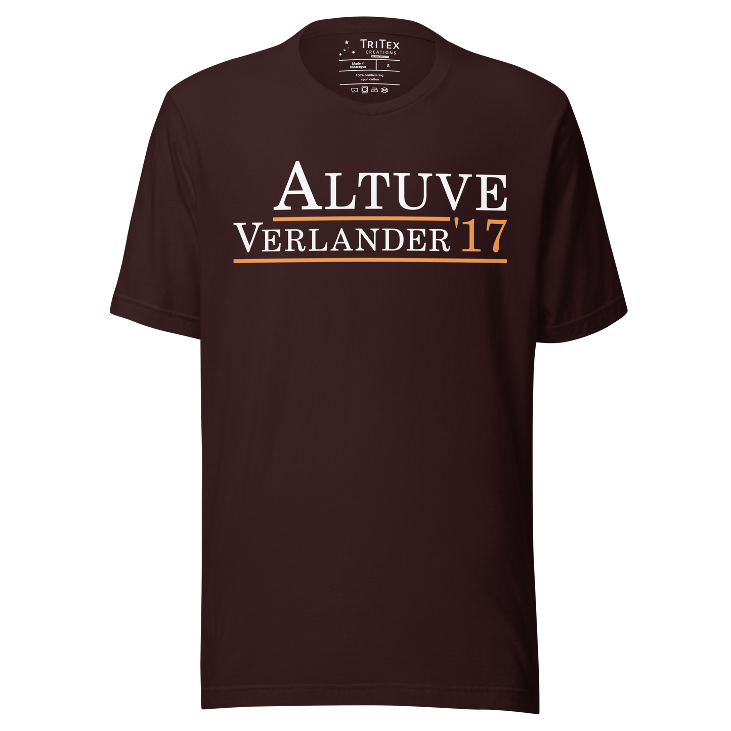 An oxblood black shirt with the text "Altuve Verlander '17".