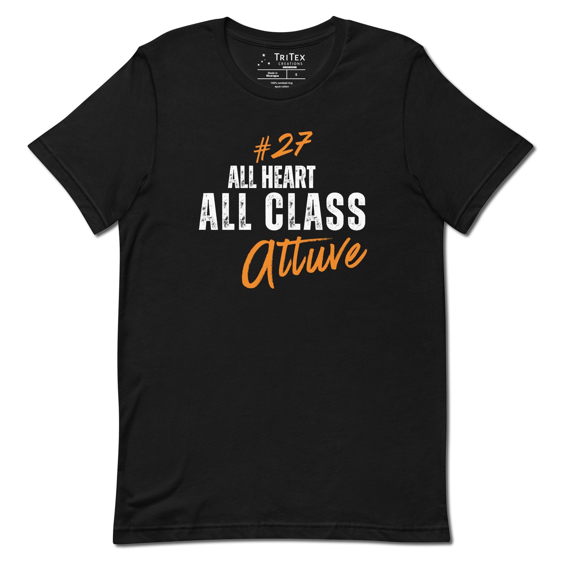 A black shirt with text that reads "#27 All heart. All class. Altuve".