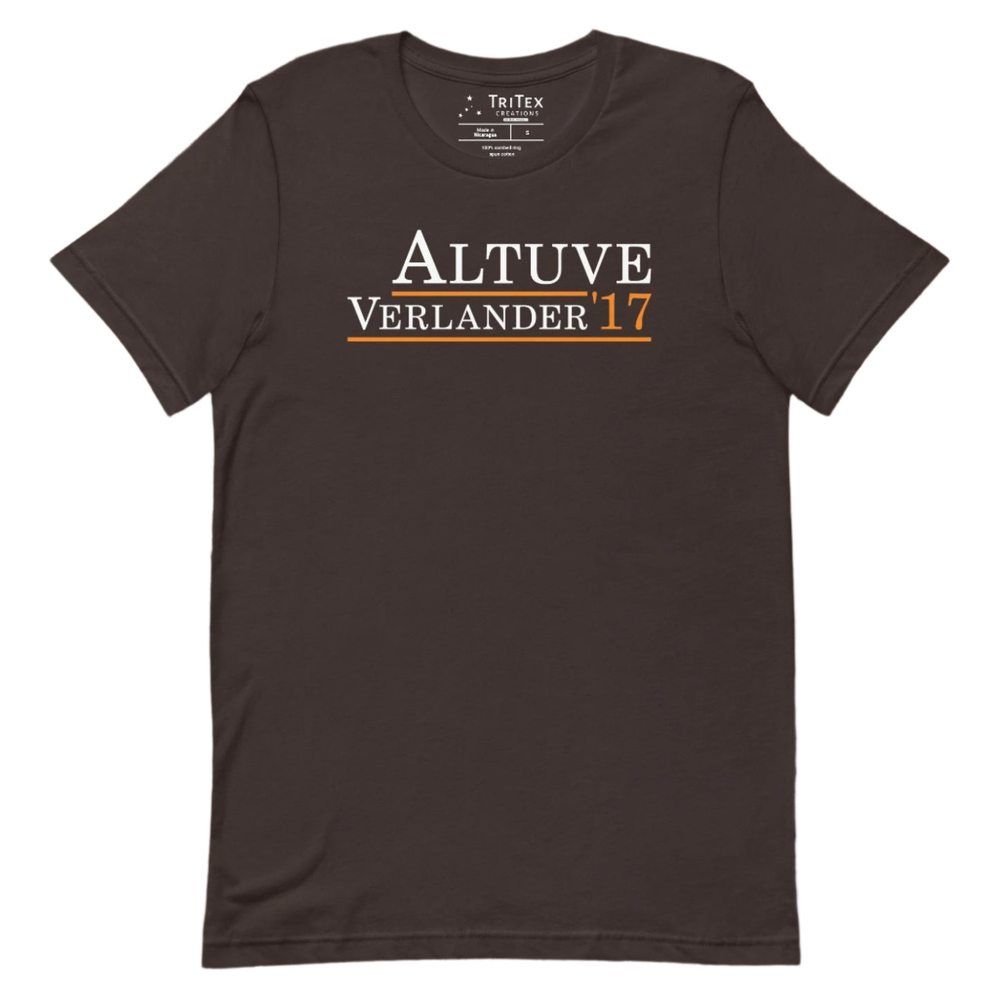 A brown shirt with the text "Altuve Verlander '17".