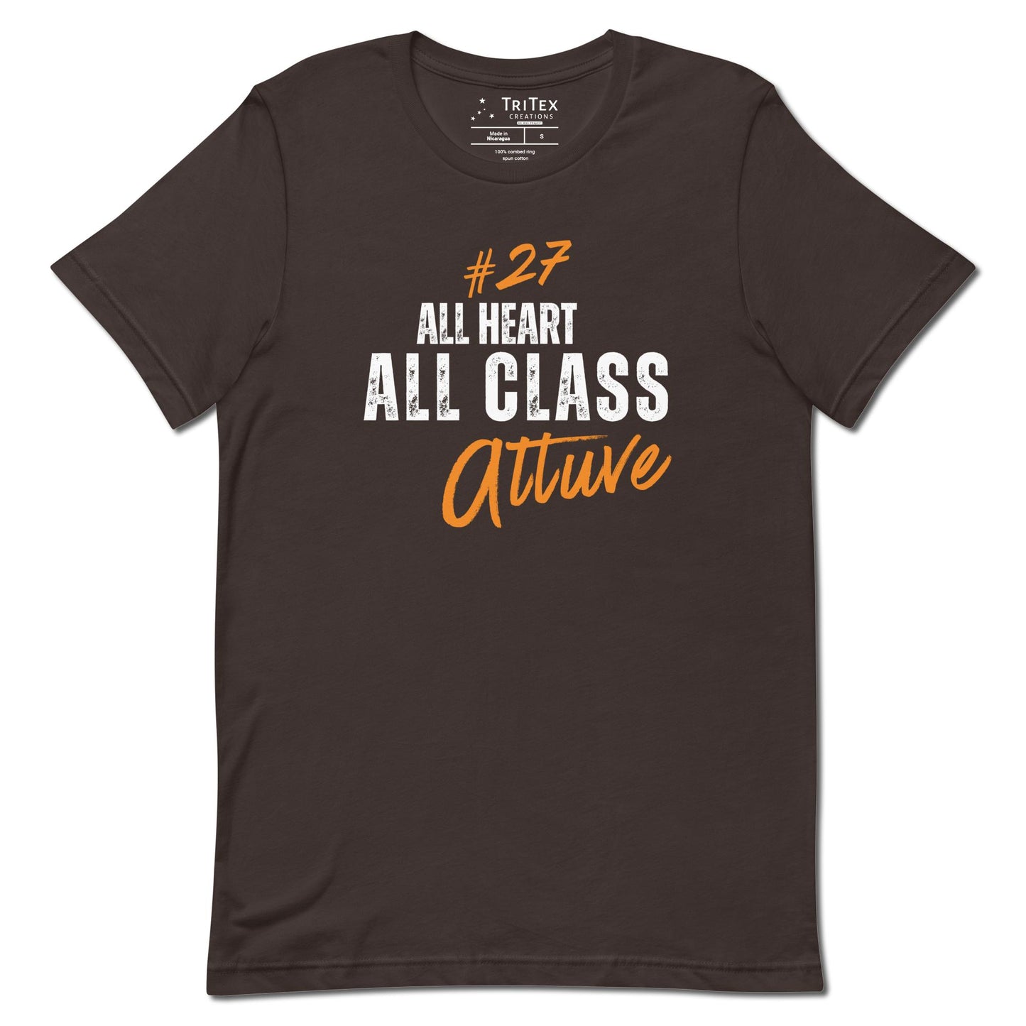 A brown shirt with text that reads "#27 All heart. All class. Altuve".