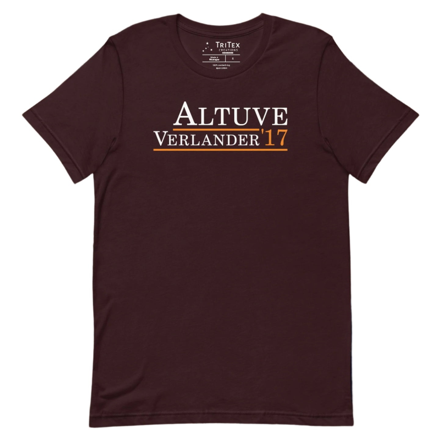 An oxblood black shirt with the text "Altuve Verlander '17".