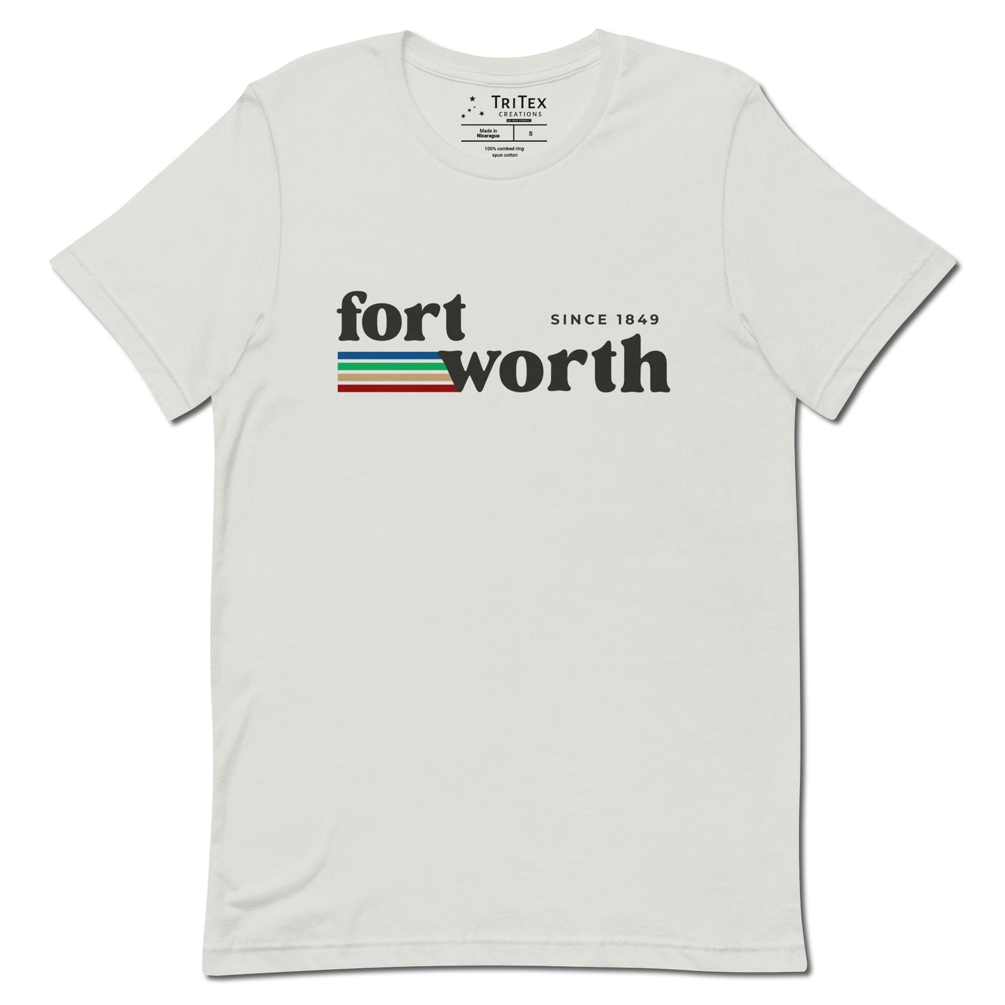 A silver t-shirt with the text "Fort Worth since 1849".