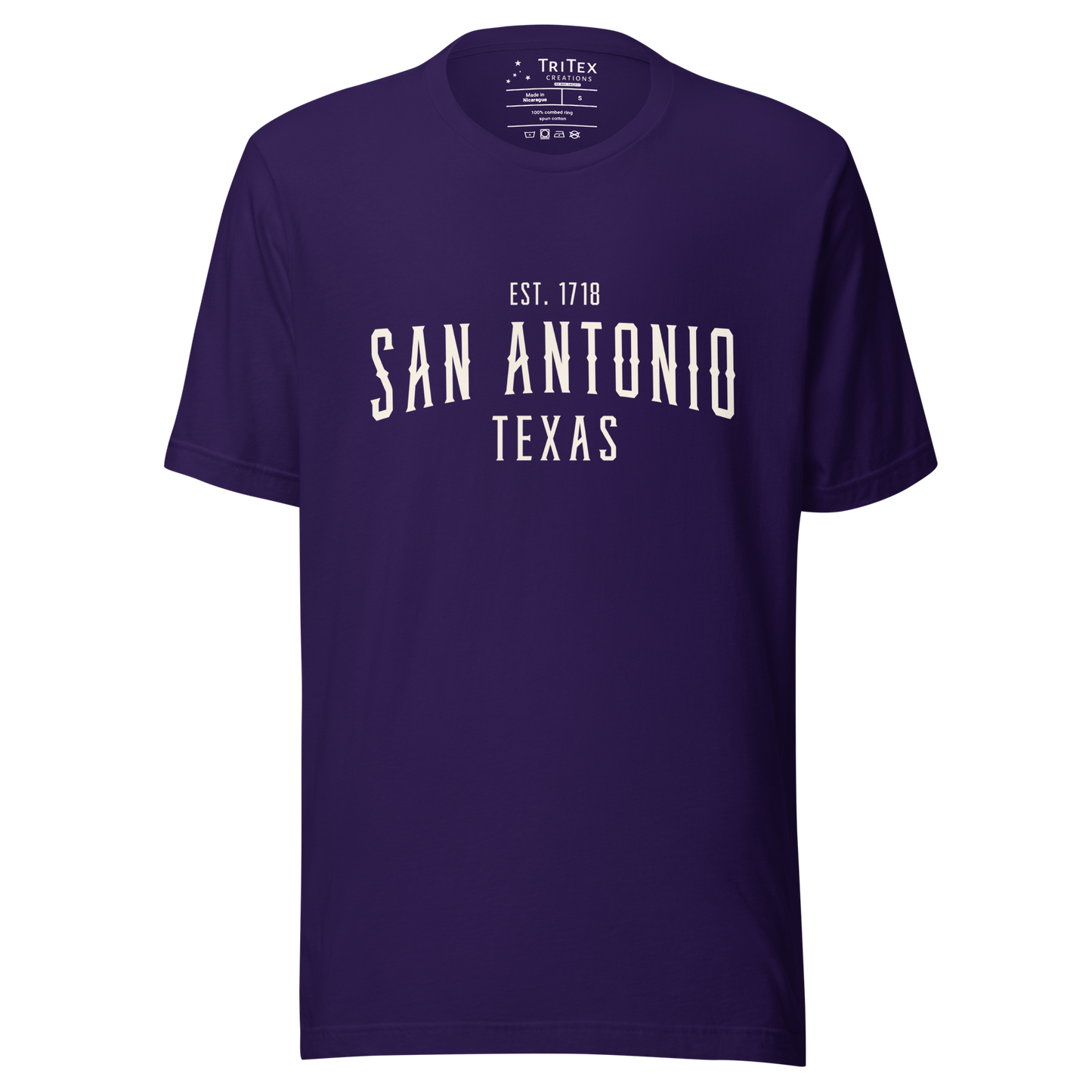 A team purple t-shirt with the words "San Antonio Texas Est. 1853".