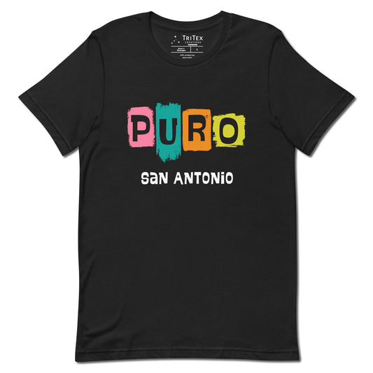 A vintage black t-shirt with the text "Puro San Antonio".