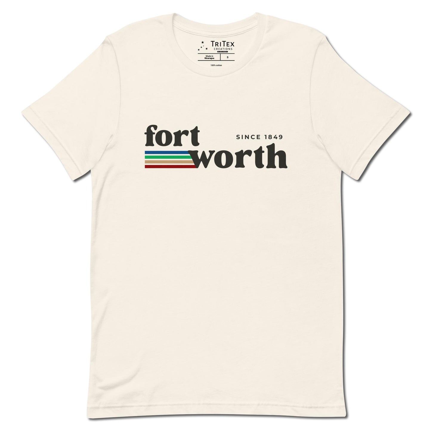 A vintage white t-shirt with the text "Fort Worth since 1849".